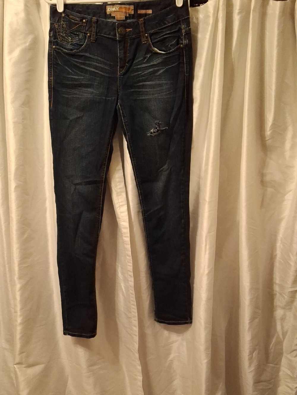 ONLY Women's Dark Wash Skinny Jeans with Faded Detail
